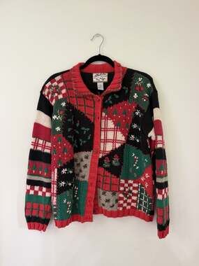 Vintage Heirloom Collectibles Chunky Knit Christmas Sweater Button Up Cardigan L